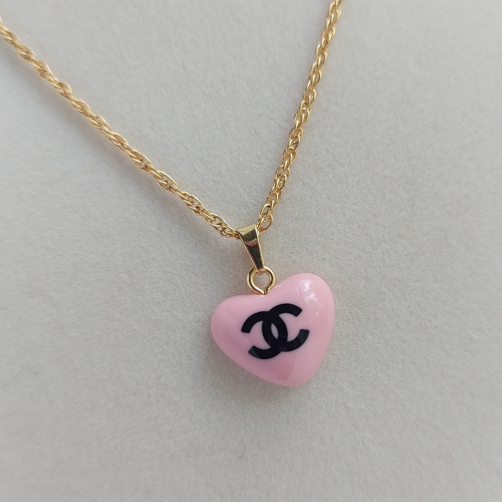 CHANEL Pink Heart Pendant Necklace